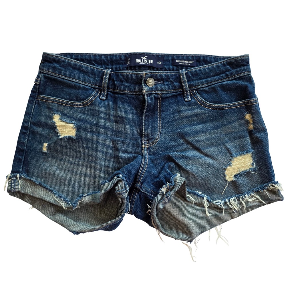 Hollister Low Rise Midi Short Vintage Stretch Distressed Denim W28 Size 7